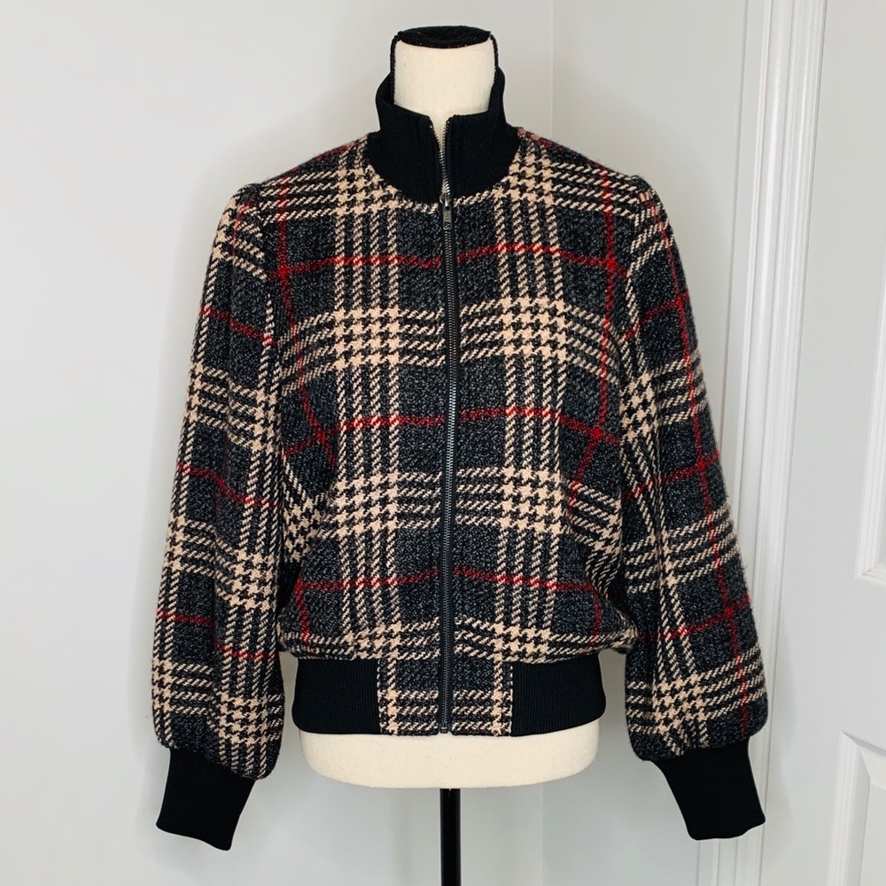 Negin Mirsalehi plaid bomber jacket